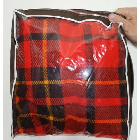 Vtg Faribo Loomed Wool Throw Blanket Plaid Red Black Yellow w Zip Bag 52 x 54 - Picture 6 of 7